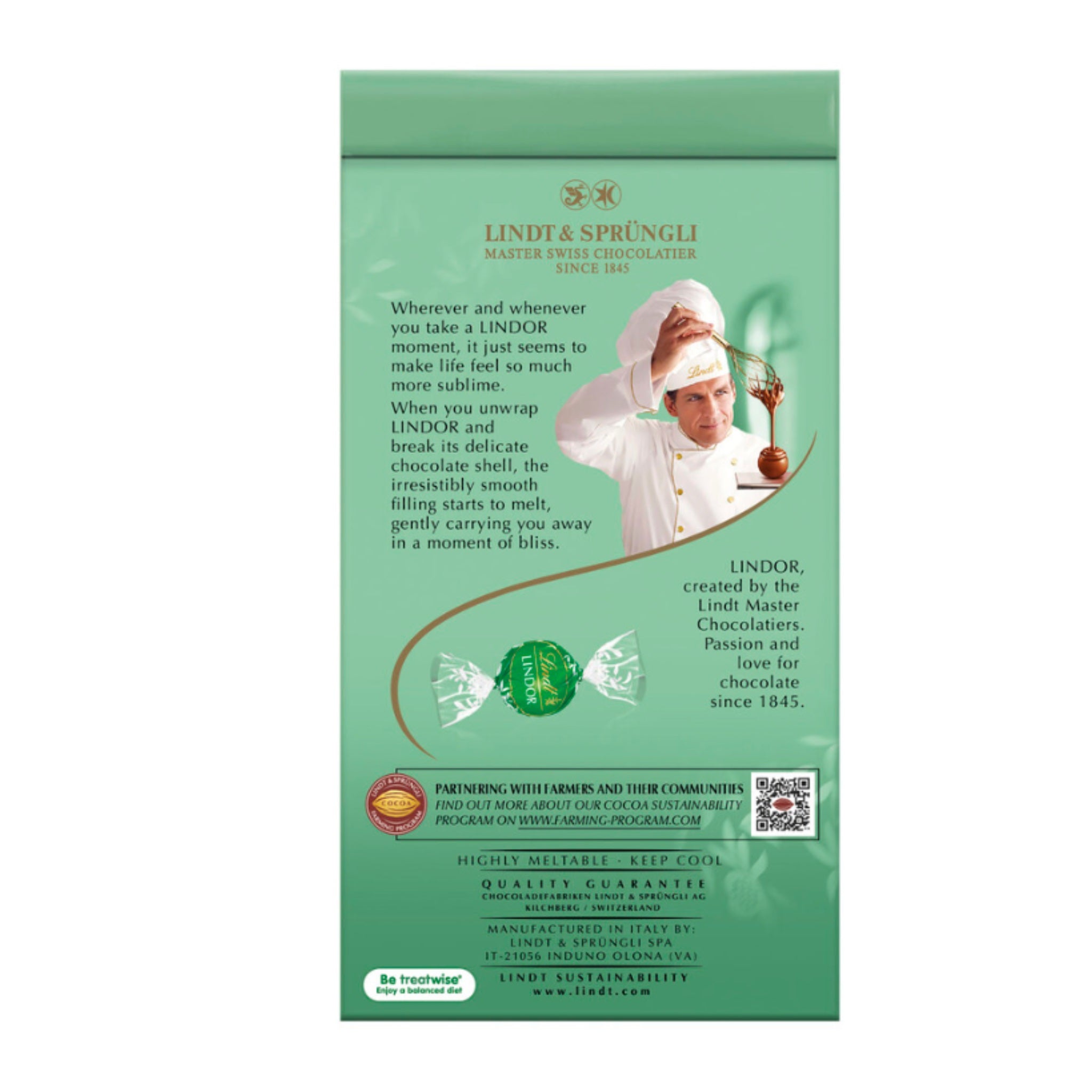 Lindt Lindor Milk Chocolate Mint Balls 123g Bag